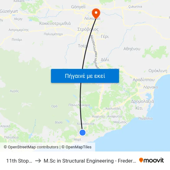 11th Stop Tochni to M.Sc in Structural Engineering - Frederick University Cyprus map