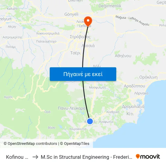 Kofinou Station to M.Sc in Structural Engineering - Frederick University Cyprus map