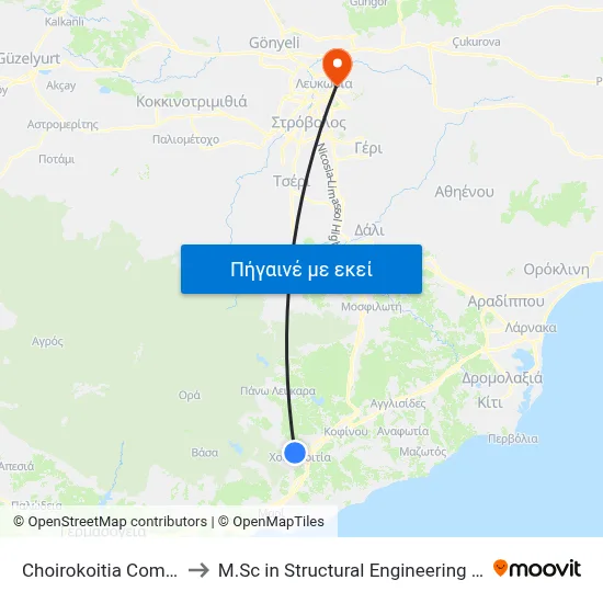 Choirokoitia Community Stadium 2 to M.Sc in Structural Engineering - Frederick University Cyprus map