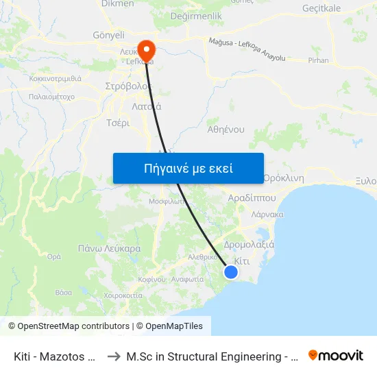 Kiti - Mazotos Road - 1st Stop to M.Sc in Structural Engineering - Frederick University Cyprus map