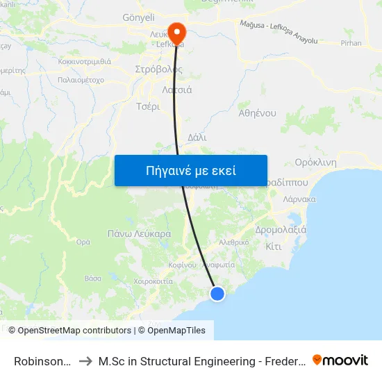 Robinson Cyprus to M.Sc in Structural Engineering - Frederick University Cyprus map