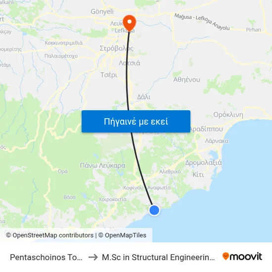 Pentaschoinos Tourist Area - 8th Stop to M.Sc in Structural Engineering - Frederick University Cyprus map