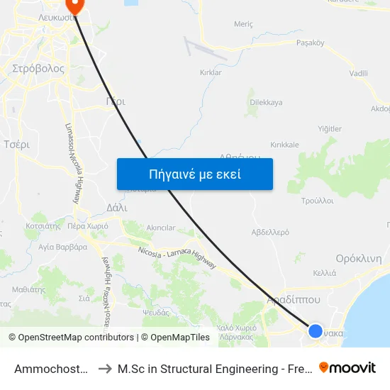 Ammochostos Stadium to M.Sc in Structural Engineering - Frederick University Cyprus map
