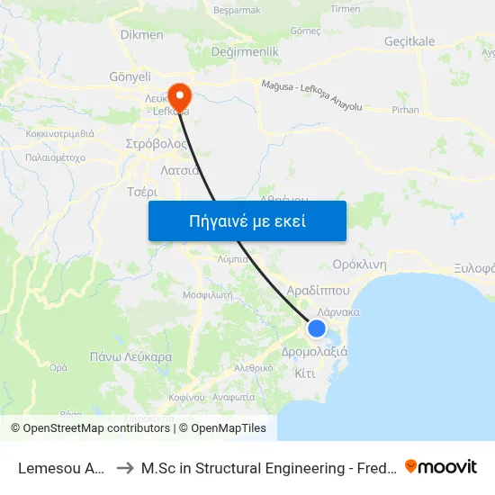 Lemesou Ave. - Kritis to M.Sc in Structural Engineering - Frederick University Cyprus map