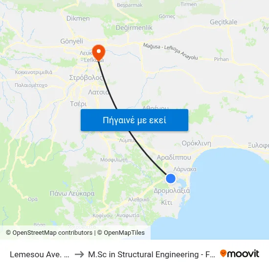 Lemesou Ave. - Makedonias to M.Sc in Structural Engineering - Frederick University Cyprus map