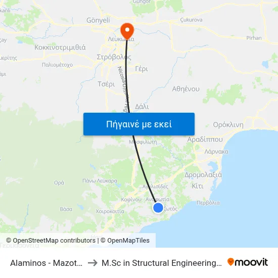 Alaminos - Mazotos Road - 1st Stop to M.Sc in Structural Engineering - Frederick University Cyprus map