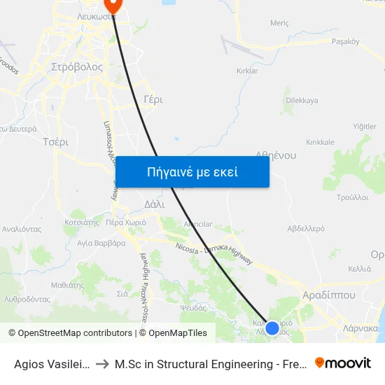 Ag. Vasileios Church to M.Sc in Structural Engineering - Frederick University Cyprus map