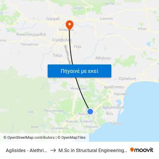Aglisides - Alethriko Road - 2nd Stop to M.Sc in Structural Engineering - Frederick University Cyprus map