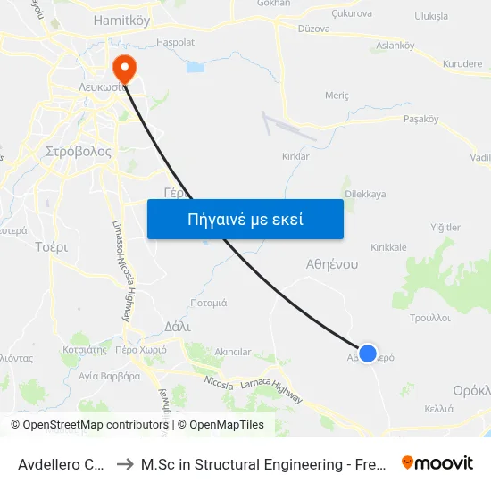 Avdellero Cemetery to M.Sc in Structural Engineering - Frederick University Cyprus map