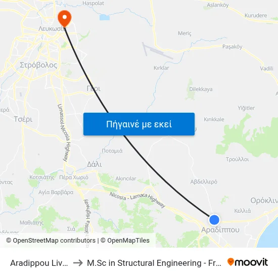Aradippou Livestock Area to M.Sc in Structural Engineering - Frederick University Cyprus map