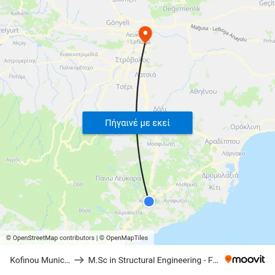 Kofinou Municipal Stadium to M.Sc in Structural Engineering - Frederick University Cyprus map