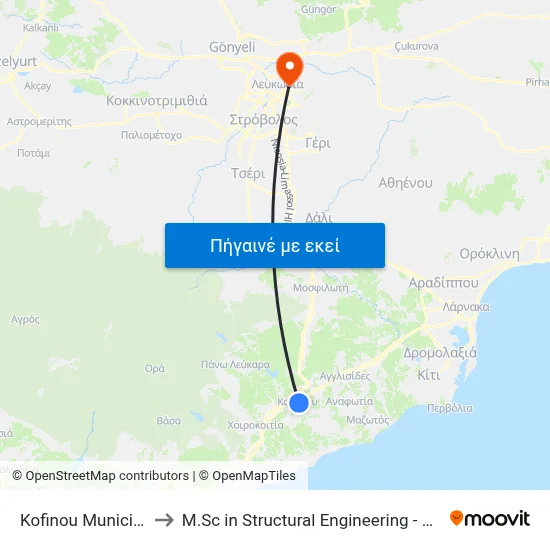 Kofinou Municipal Stadium to M.Sc in Structural Engineering - Frederick University Cyprus map