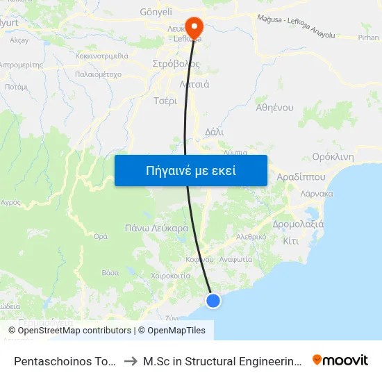 Pentaschoinos Tourist Area - 6th Stop to M.Sc in Structural Engineering - Frederick University Cyprus map