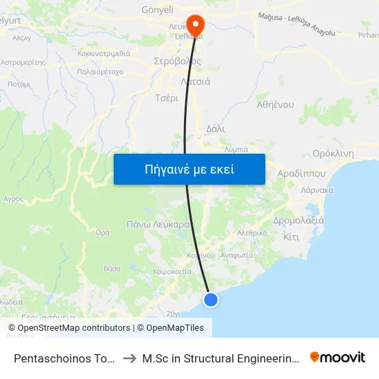 Pentaschoinos Tourist Area - 3rd Stop to M.Sc in Structural Engineering - Frederick University Cyprus map
