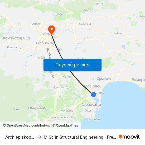 Arch. Paisiou to M.Sc in Structural Engineering - Frederick University Cyprus map