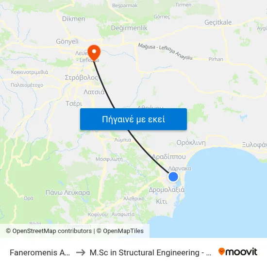 Faneromenis Ave. - Kalymnou to M.Sc in Structural Engineering - Frederick University Cyprus map
