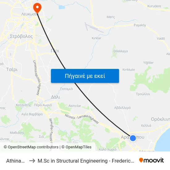 Athinagorou to M.Sc in Structural Engineering - Frederick University Cyprus map