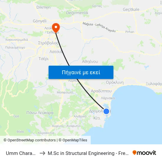 Umm Charam Mosque to M.Sc in Structural Engineering - Frederick University Cyprus map