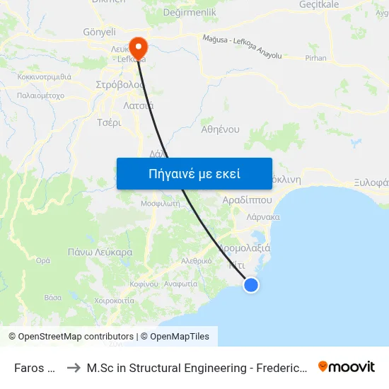 Faros Beach to M.Sc in Structural Engineering - Frederick University Cyprus map
