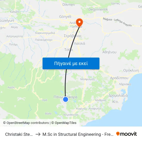 Christaki Stefanou Ave. to M.Sc in Structural Engineering - Frederick University Cyprus map