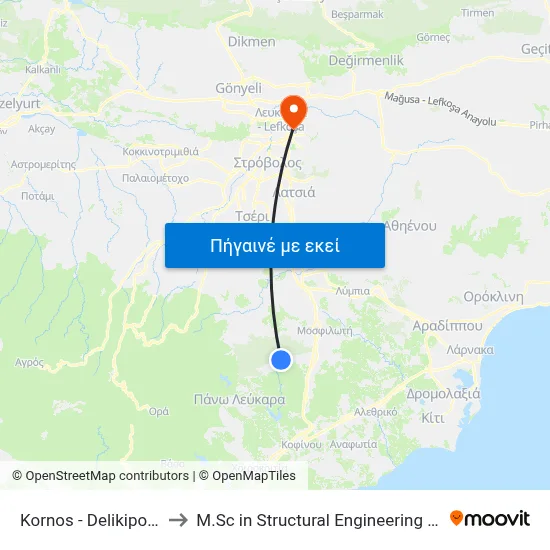 Kornos - Delikipos Road - 4th Stop to M.Sc in Structural Engineering - Frederick University Cyprus map