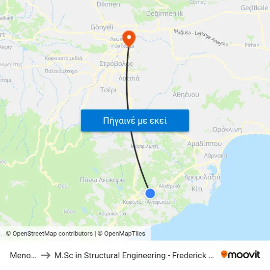 Menogeia to M.Sc in Structural Engineering - Frederick University Cyprus map