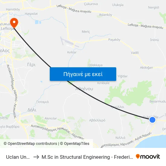 Uclan University to M.Sc in Structural Engineering - Frederick University Cyprus map