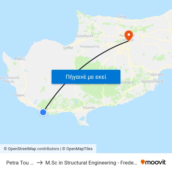 Petra Tou Romiou to M.Sc in Structural Engineering - Frederick University Cyprus map