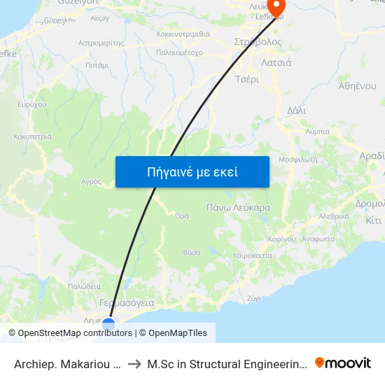 Archiep. Makariou C´ Ave. - Griva Digeni to M.Sc in Structural Engineering - Frederick University Cyprus map