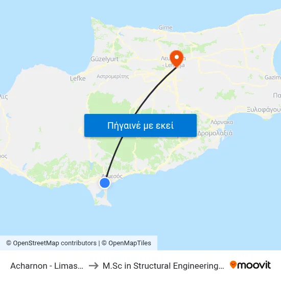 Acharnon - Limassol Industrial Area to M.Sc in Structural Engineering - Frederick University Cyprus map