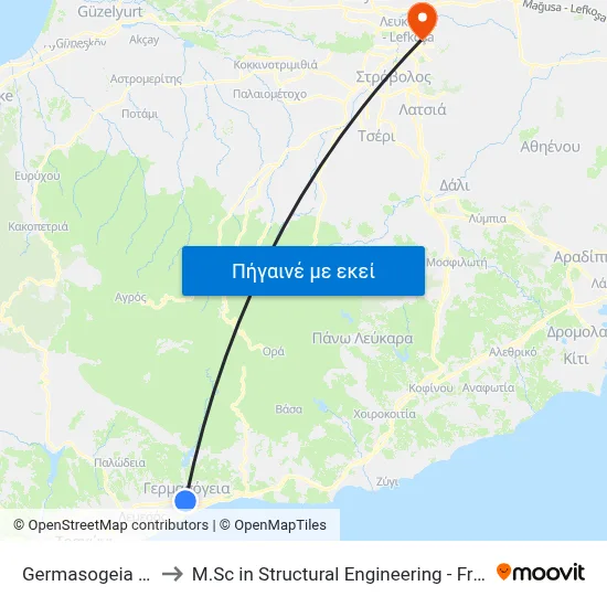 Germasogeia Roundabout to M.Sc in Structural Engineering - Frederick University Cyprus map