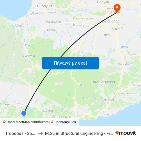 Troodous - Souni - Zanakia to M.Sc in Structural Engineering - Frederick University Cyprus map
