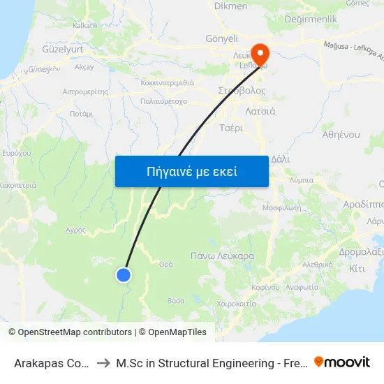 Arakapas Comm. Board to M.Sc in Structural Engineering - Frederick University Cyprus map