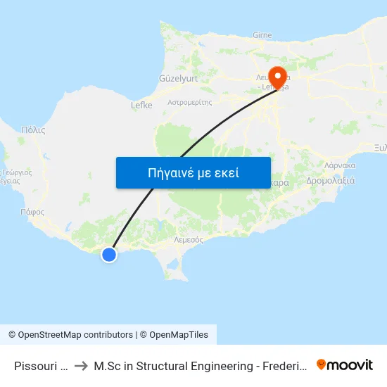 Pissouri Beach to M.Sc in Structural Engineering - Frederick University Cyprus map