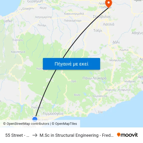 55 Street - 56 Street to M.Sc in Structural Engineering - Frederick University Cyprus map