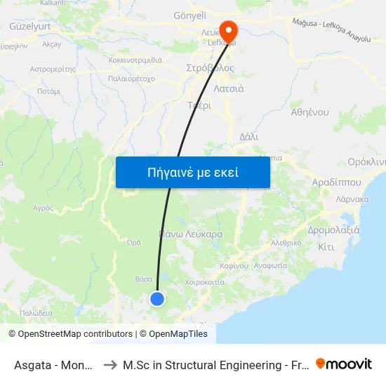 Asgata - Monagroulli Road to M.Sc in Structural Engineering - Frederick University Cyprus map