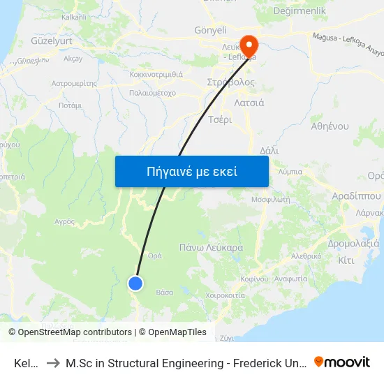 Kellaki to M.Sc in Structural Engineering - Frederick University Cyprus map