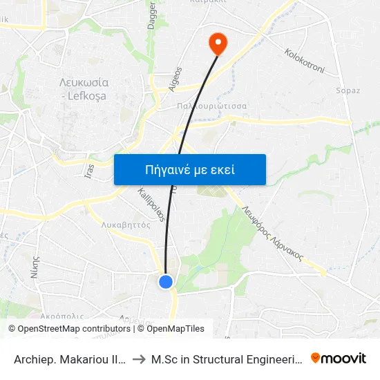 Archiep. Makariou III Ave. - Ethnikis Frouras to M.Sc in Structural Engineering - Frederick University Cyprus map