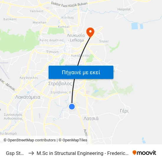 Gsp Stadium to M.Sc in Structural Engineering - Frederick University Cyprus map