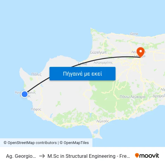 Ag. Georgios Pegeias to M.Sc in Structural Engineering - Frederick University Cyprus map