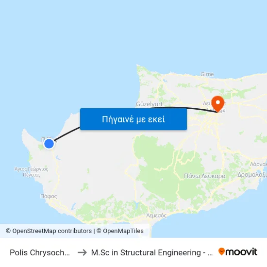 Polis Chrysochous Bus Station to M.Sc in Structural Engineering - Frederick University Cyprus map