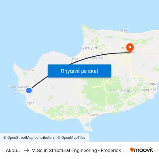 Akoursos to M.Sc in Structural Engineering - Frederick University Cyprus map