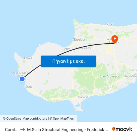 Coral Bay to M.Sc in Structural Engineering - Frederick University Cyprus map