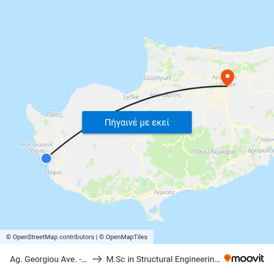 Ag. Georgiou Ave. - Kolpou Korallion Ave. to M.Sc in Structural Engineering - Frederick University Cyprus map