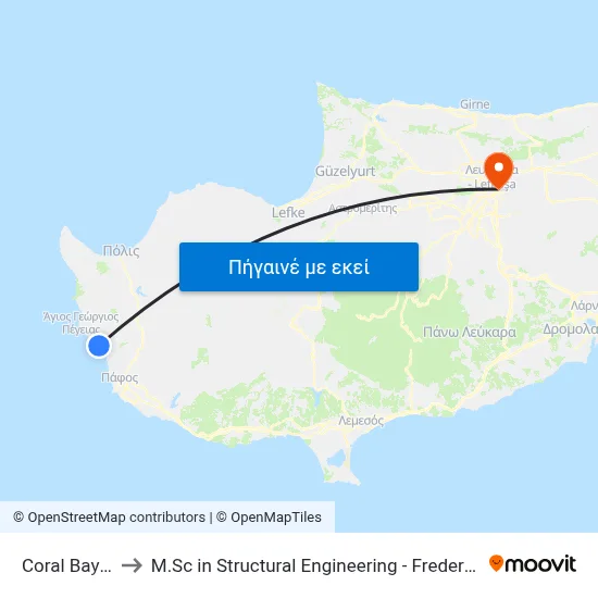 Coral Bay Beach to M.Sc in Structural Engineering - Frederick University Cyprus map