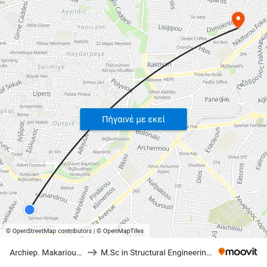 Archiep. Makariou III Ave. - Mnasiadou to M.Sc in Structural Engineering - Frederick University Cyprus map