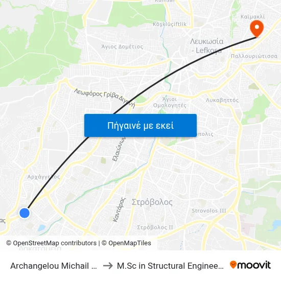 Archangelou Michail - Lefkosias - Troodous Hwy to M.Sc in Structural Engineering - Frederick University Cyprus map