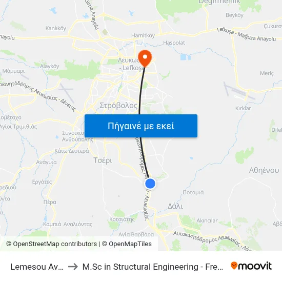 Lemesou Ave. - Daliko to M.Sc in Structural Engineering - Frederick University Cyprus map
