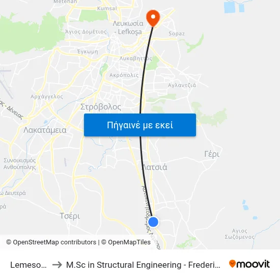 Lemesou Ave. to M.Sc in Structural Engineering - Frederick University Cyprus map