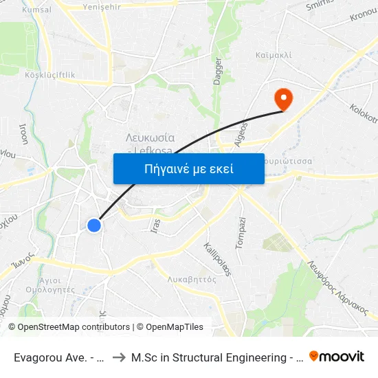 Evagorou Ave. - Vasileos Pavlou to M.Sc in Structural Engineering - Frederick University Cyprus map